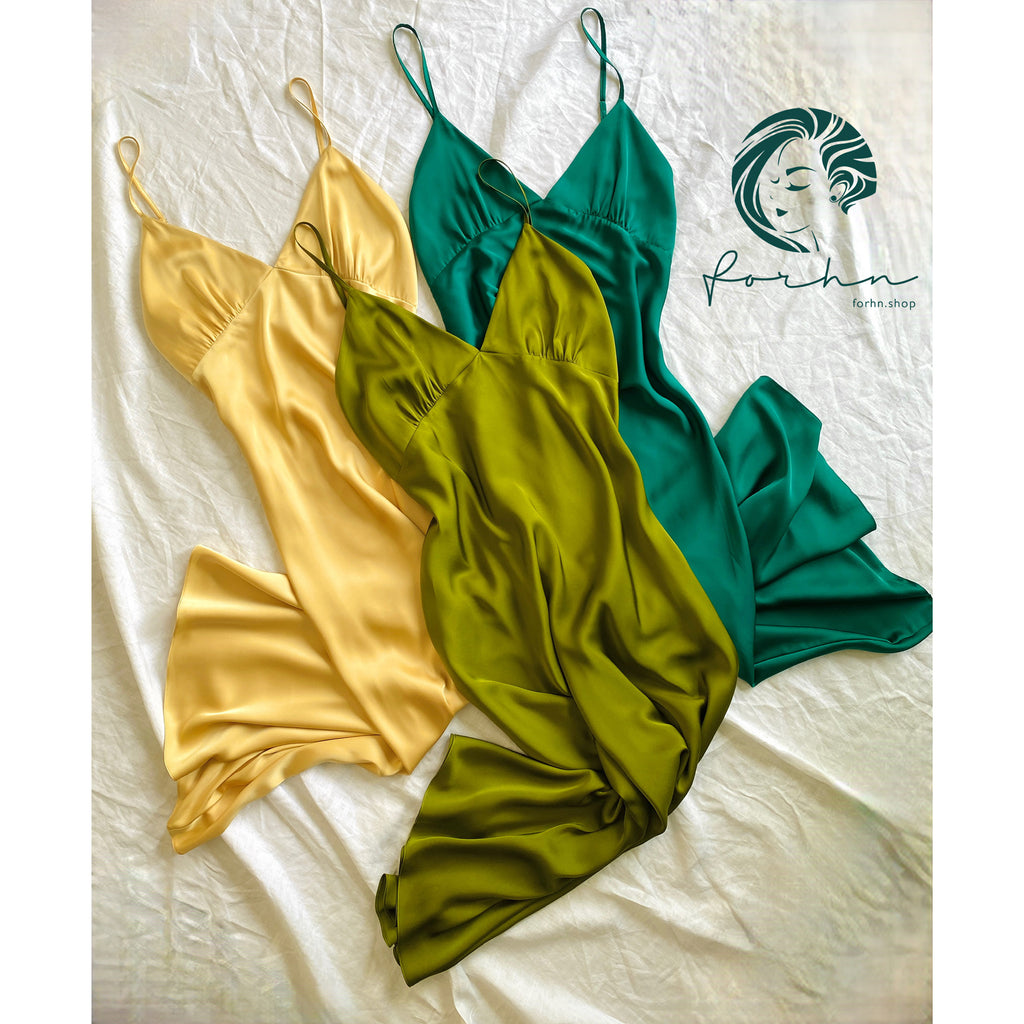 Grass Green Satin Robe| Long Silky Slip Dress Women's Kimono | Gift For Bride & Bridesmaid