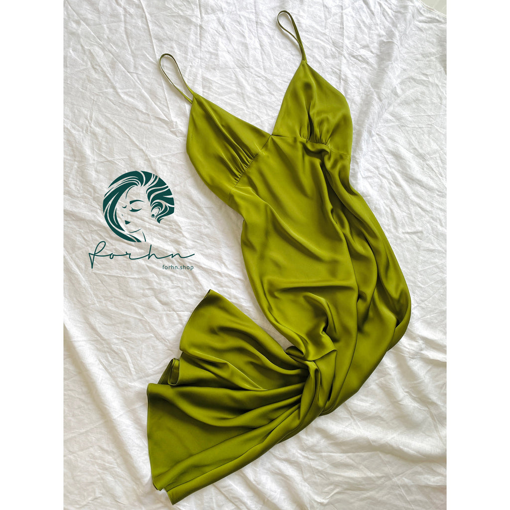 Grass Green Satin Robe| Long Silky Slip Dress Women's Kimono | Gift For Bride & Bridesmaid