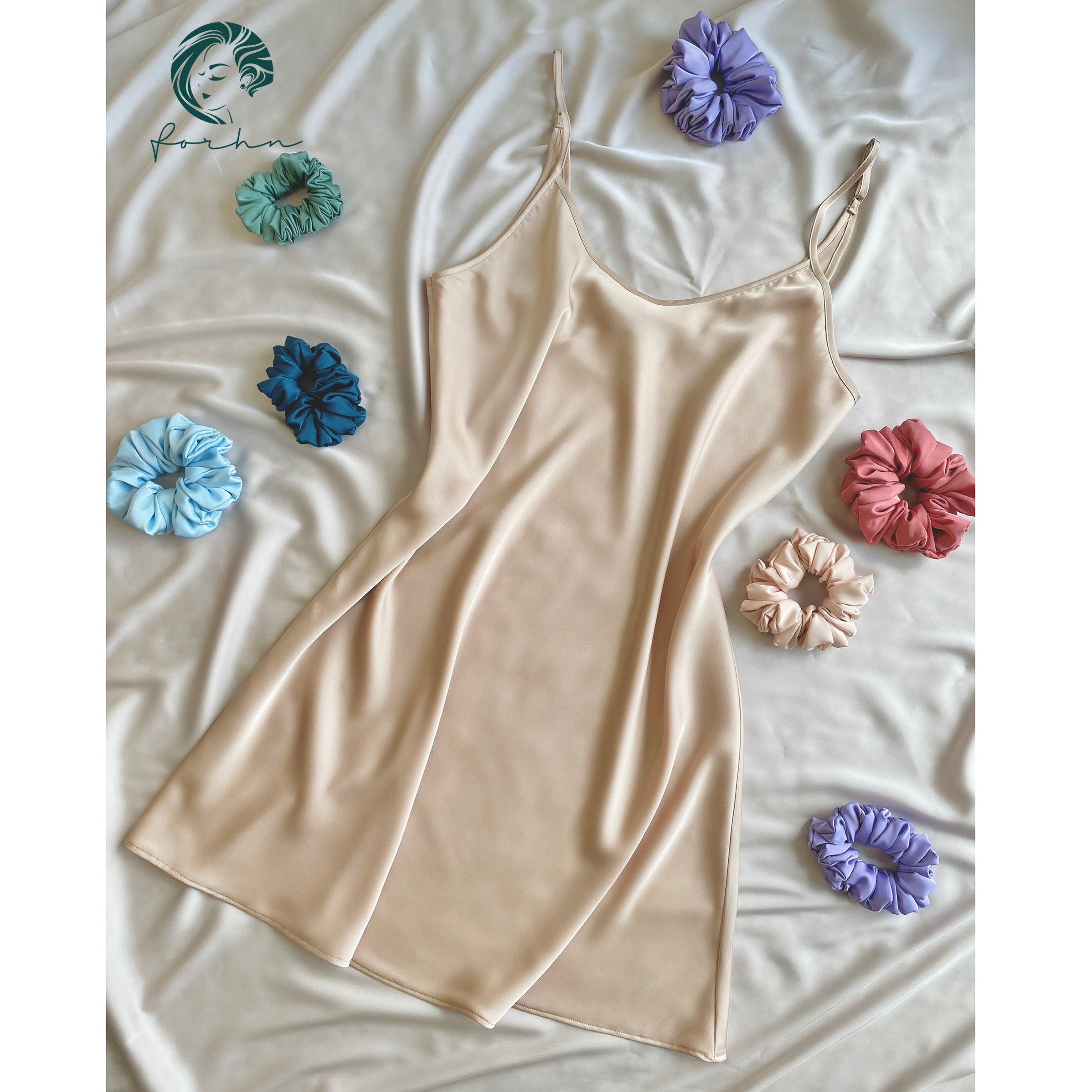 Phoebe Backless Satin Nightgown | Satin Sleep Dress | Minimal Round Neck Dress