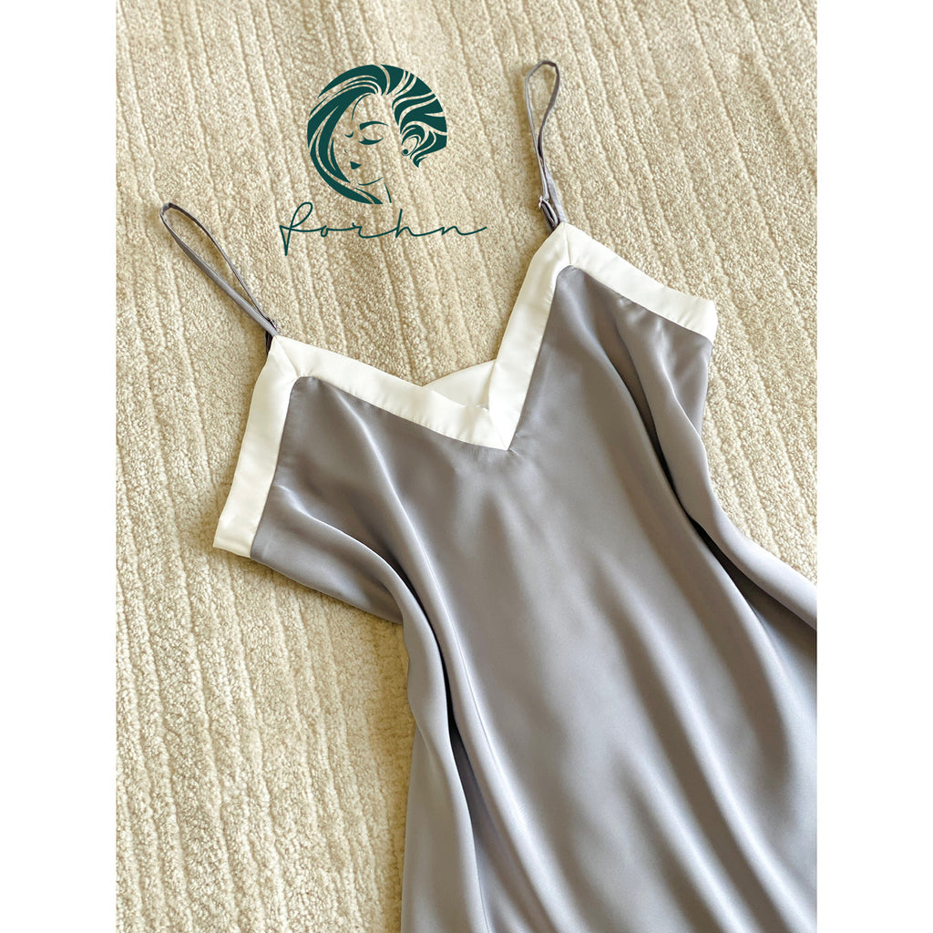 Lydia Silky Slip Nightdress, V-Neck Cami Sleepwear, Satin Nightgown