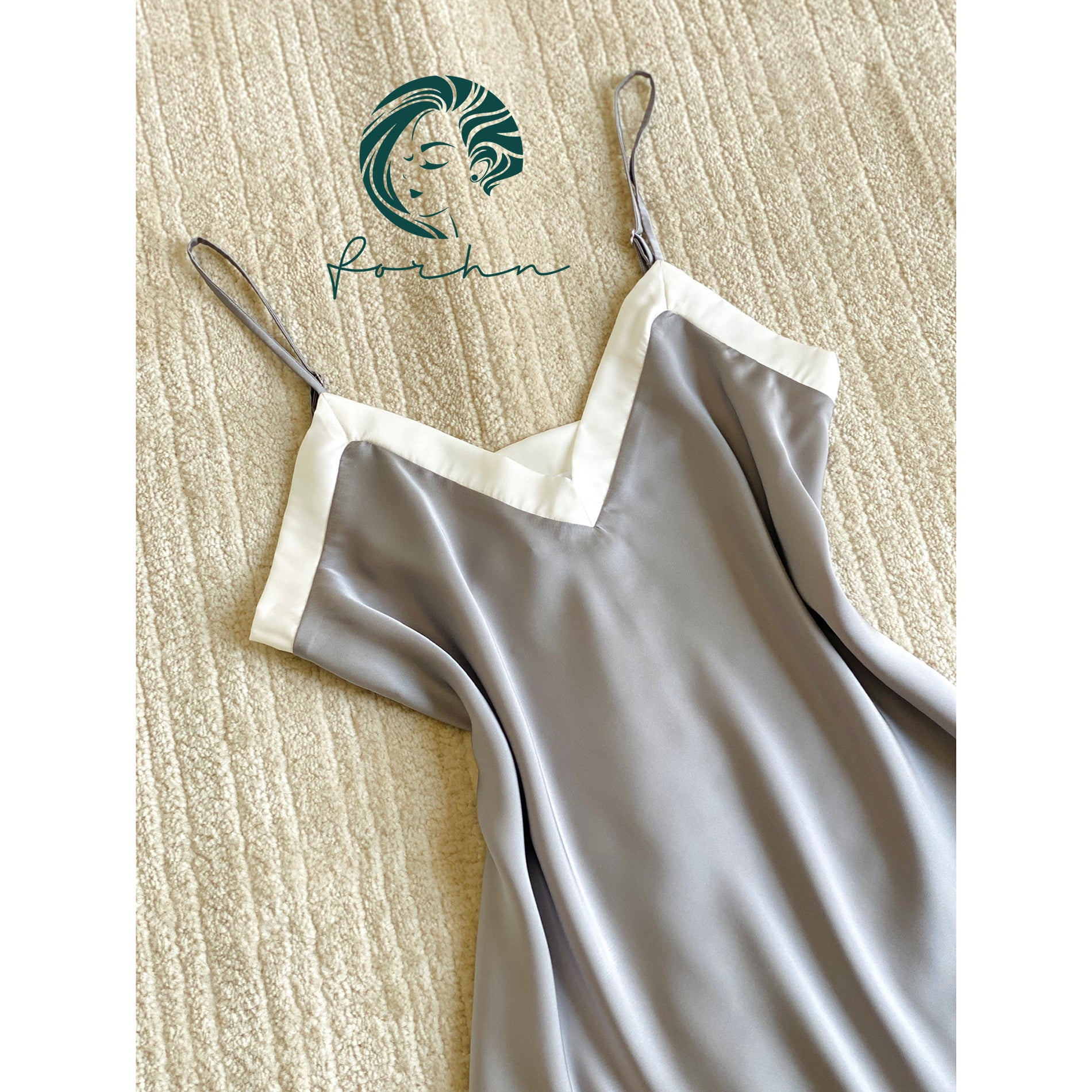 Lydia Silky Slip Nightdress, V-Neck Cami Sleepwear, Satin Nightgown