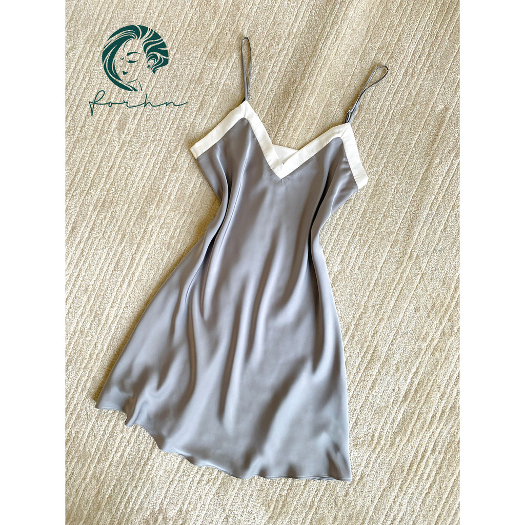 Lydia Silky Slip Nightdress, V-Neck Cami Sleepwear, Satin Nightgown