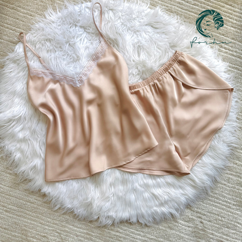 Satin Lace Pajama Set Elegant Everyday Lounge Set Romantic Sleepwear TIMREN