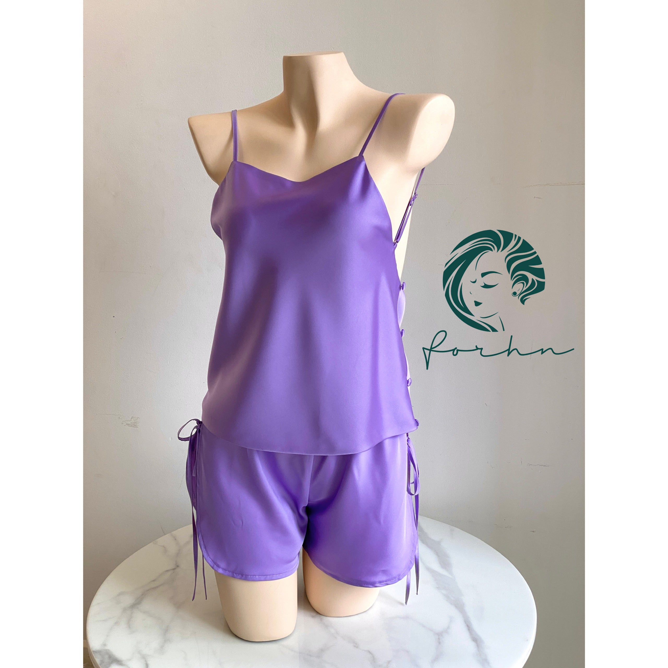 Mia Satin Lounge Set | Backless Cami & Shorts