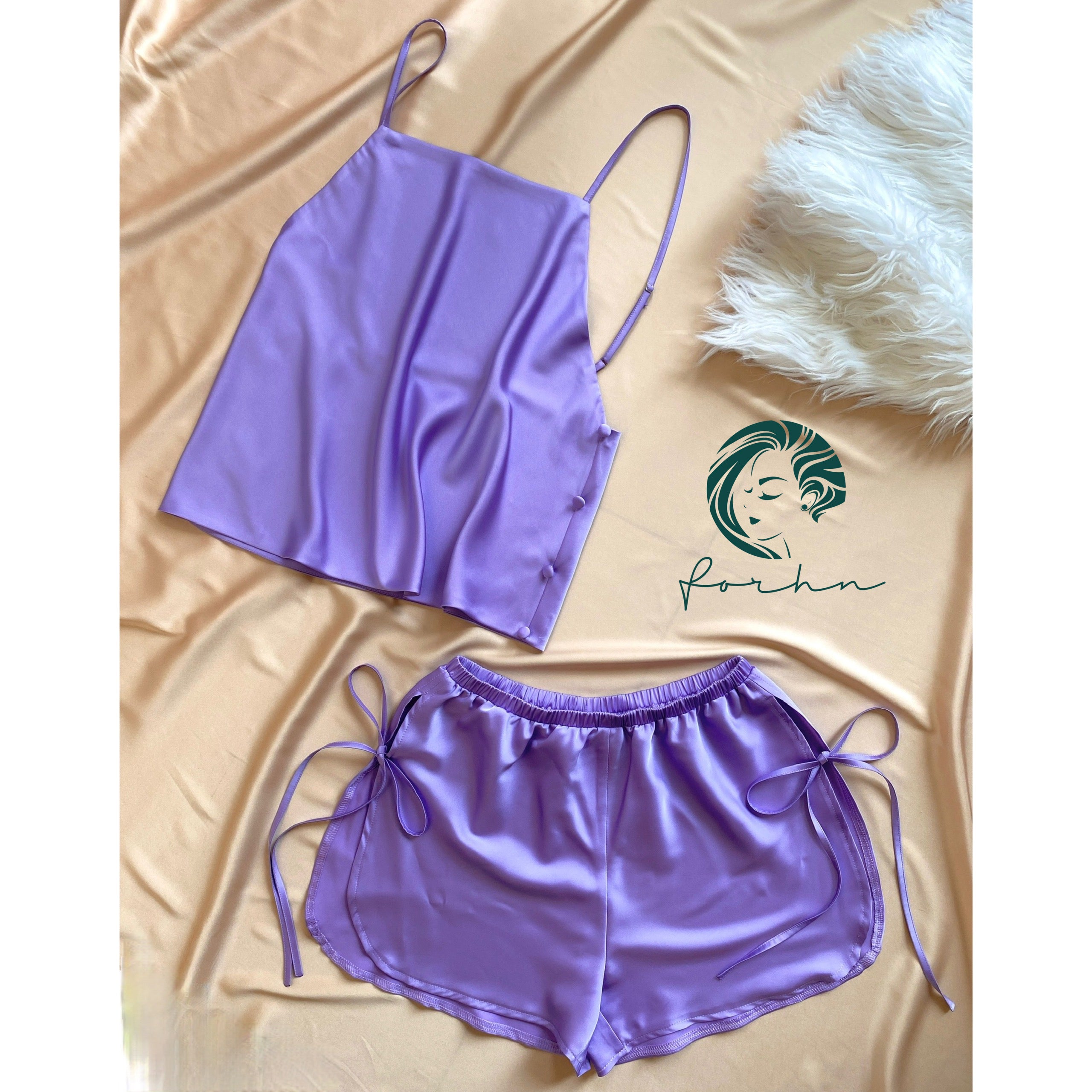 Mia Satin Lounge Set | Backless Cami & Shorts
