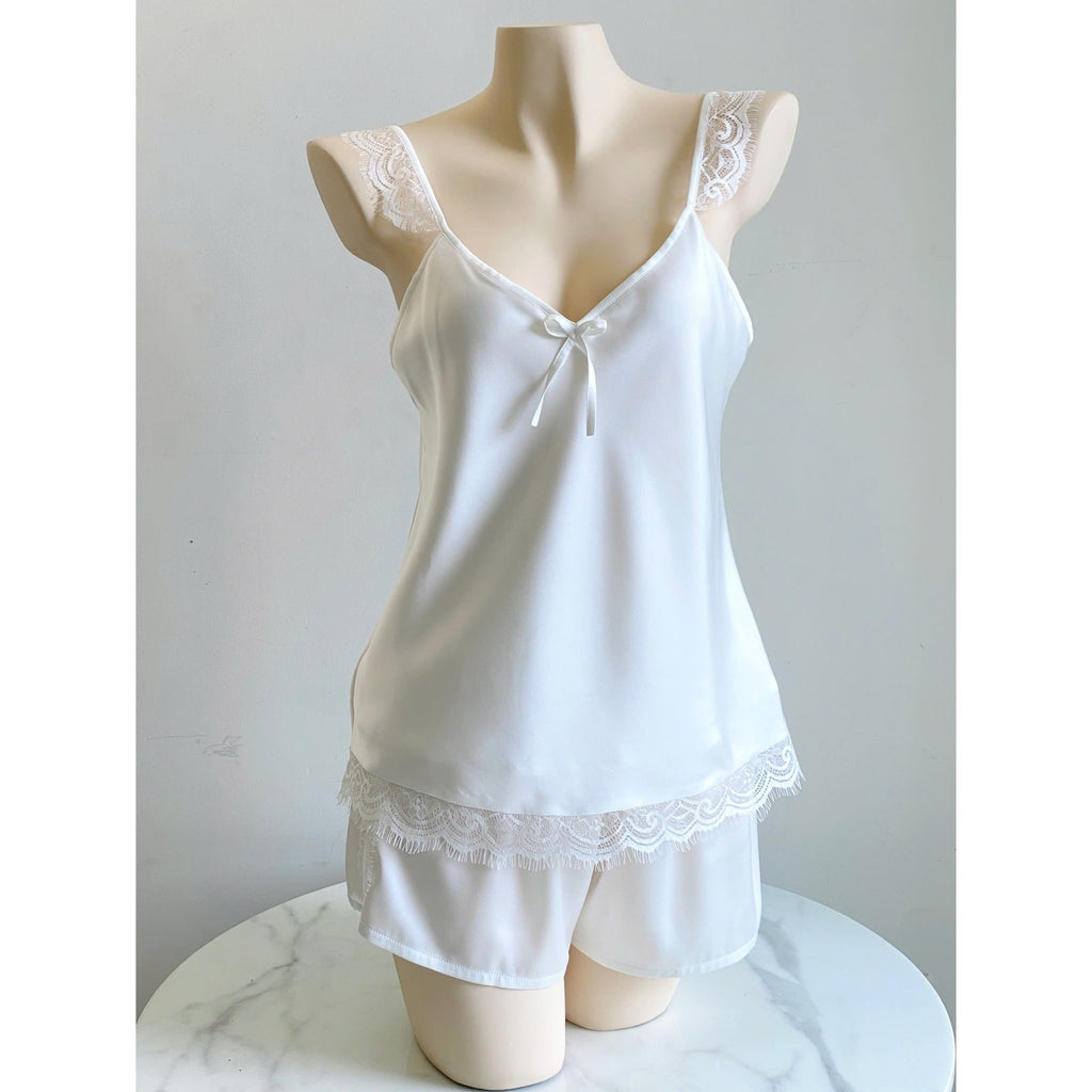 Eira Lace Satin Pajama Set | Cami and Shorts Sleepwear | Silky Sleep set | Bridal Shower Gift