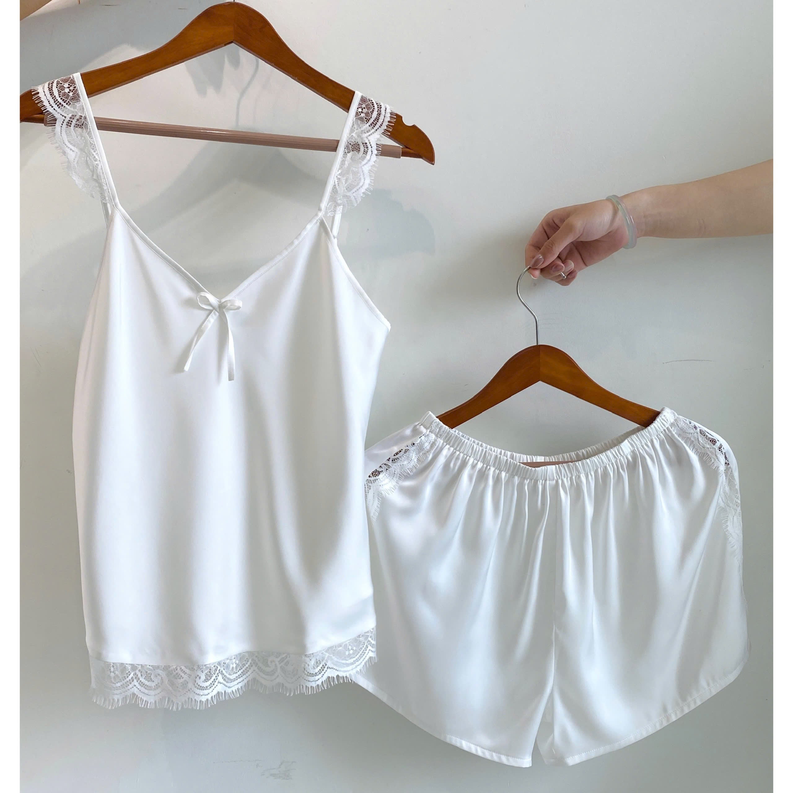 Eira Lace Satin Pajama Set | Cami and Shorts Sleepwear | Silky Sleep set | Bridal Shower Gift