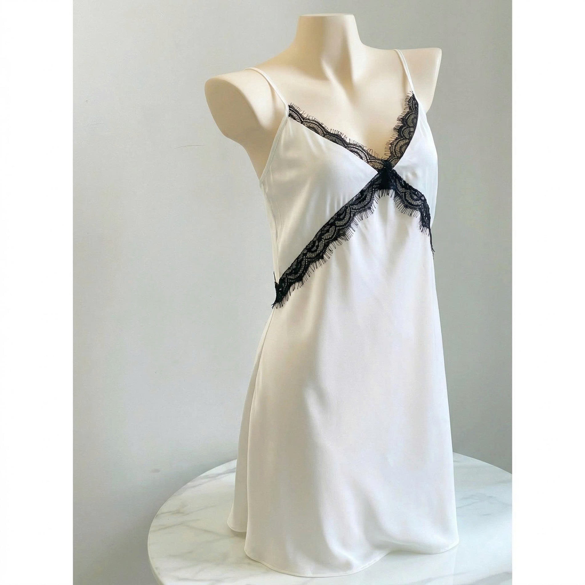 Vela Romantic Lace Trim Sleep Dress | Satin Nightgown | Sexiness Sleepwear| Bride Nightgown
