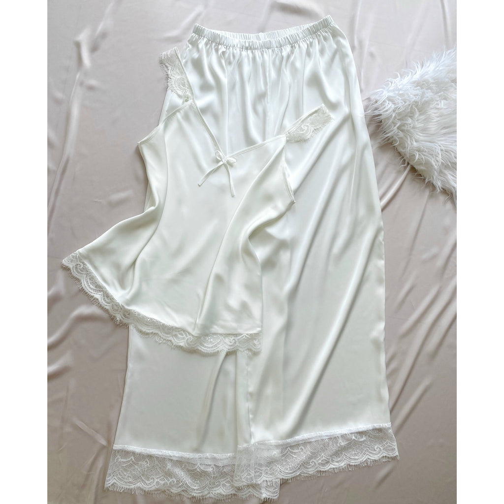 Eira LSet Satin Lace Cami and Long Pants Pajama Set | Silky Sleepwear | Bridal Loungewear | Bridesmaid Gift