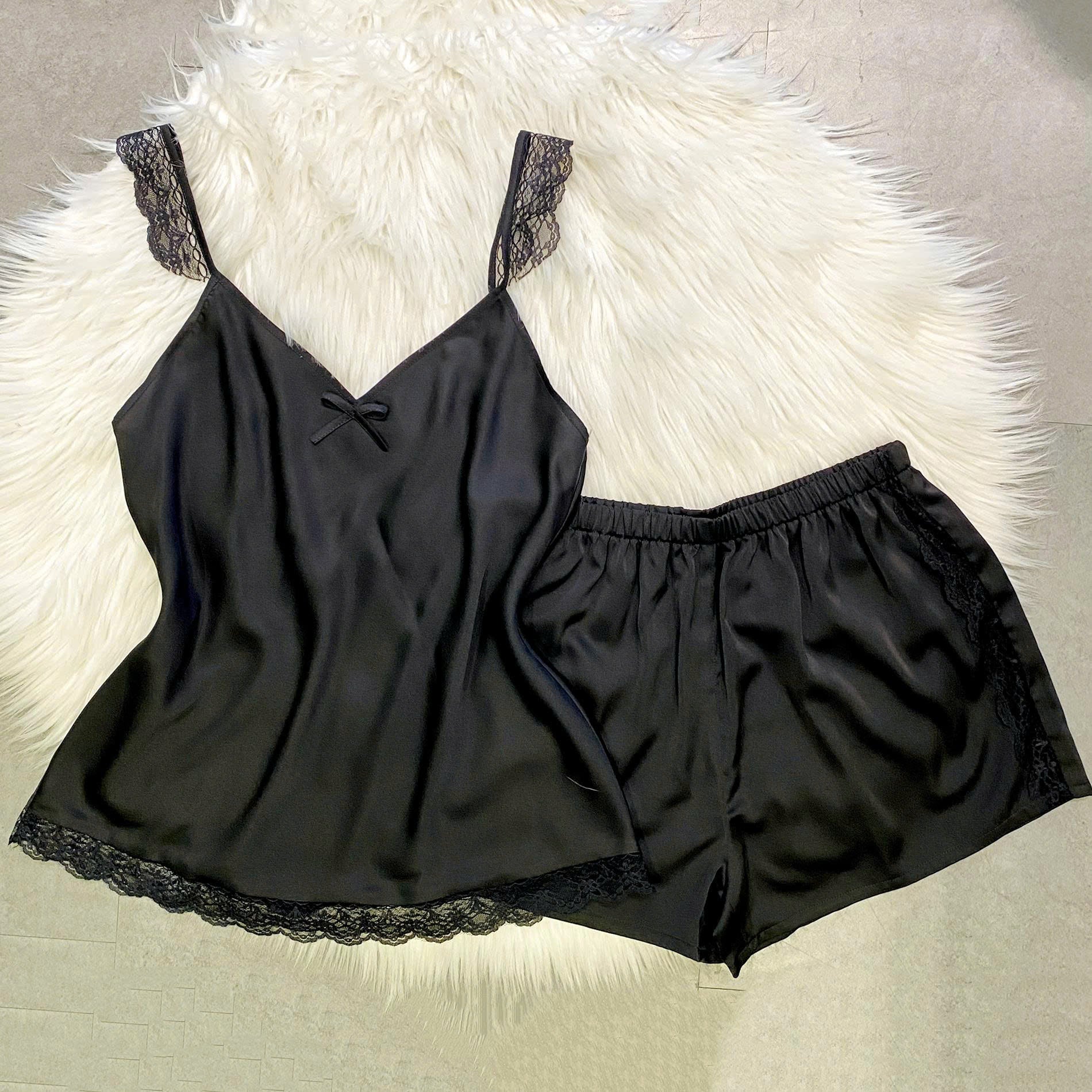 Satin Pajama Set With Lace Trim, Cami & Shorts, Bridal Shower Gift, EIRA Set