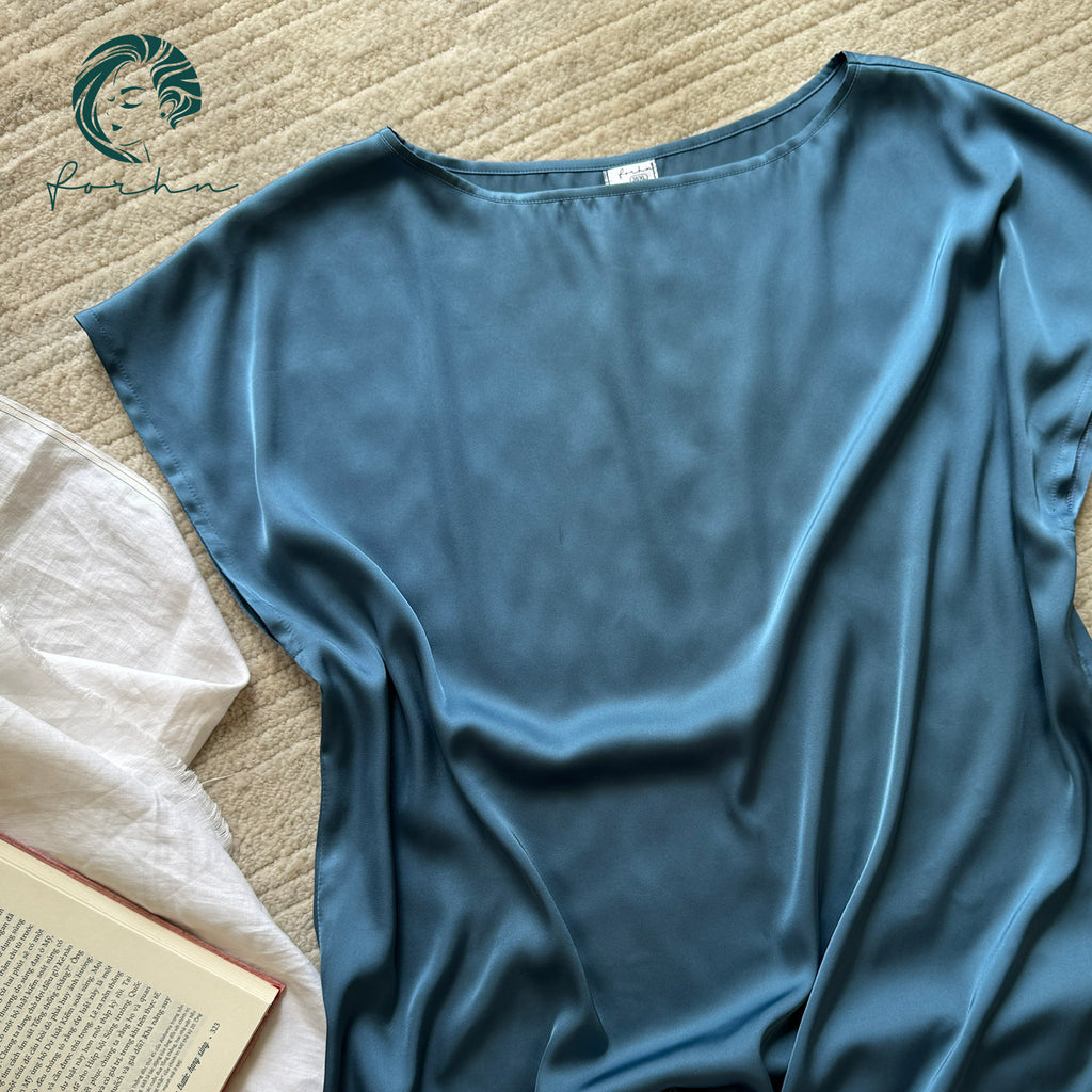 Ara SSet, Satin Pajama Set, Short Sleeve Silky Sleepwear, Elegant Loungewear