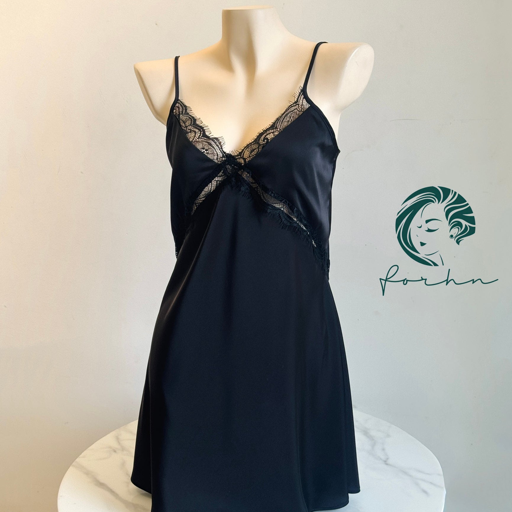 Satin Lace Slip Dress, Feminine Nightgown, Romantic Sleepwear VELA