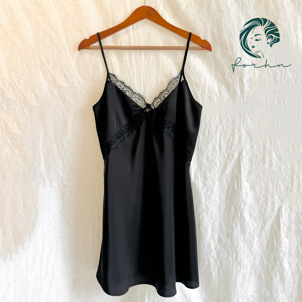 Vela Romantic Lace Trim Sleep Dress | Satin Nightgown | Sexiness Sleepwear| Bride Nightgown