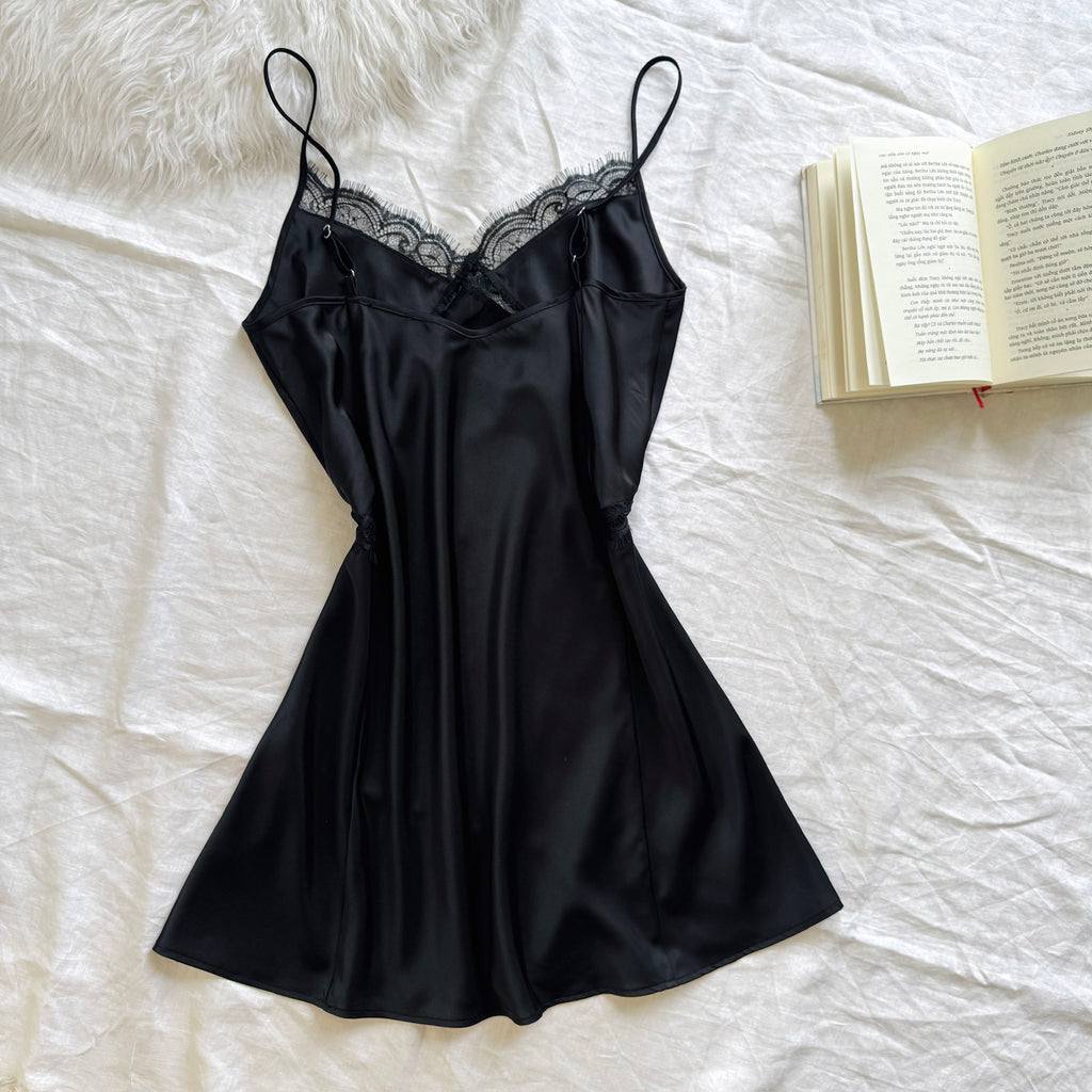Vela Romantic Lace Trim Sleep Dress | Satin Nightgown | Sexiness Sleepwear| Bride Nightgown