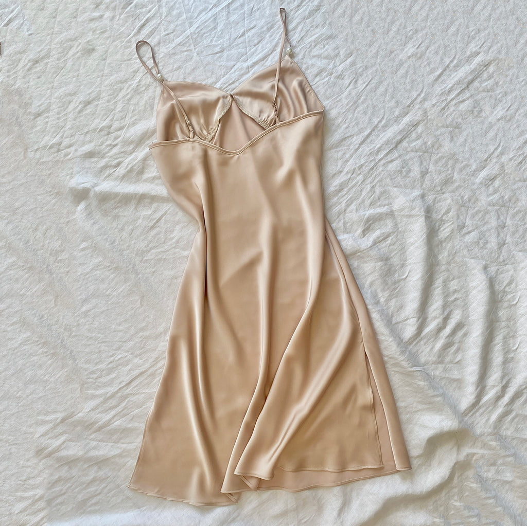Moonlit Satin Slip Nightgown, Midi Slip Dress for Women