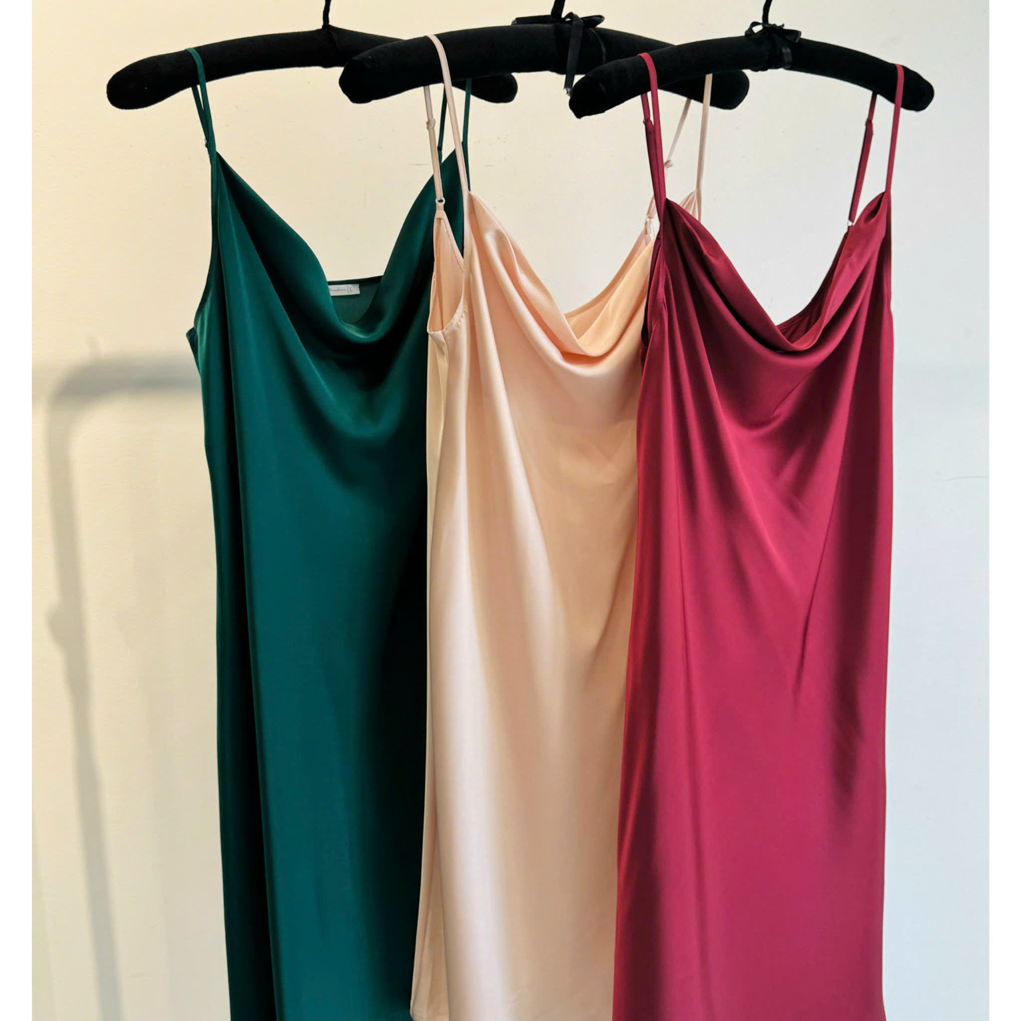 Satin Midi Slip Dress Cowl Neck, Midi Slip Dress for Women, DrDo3