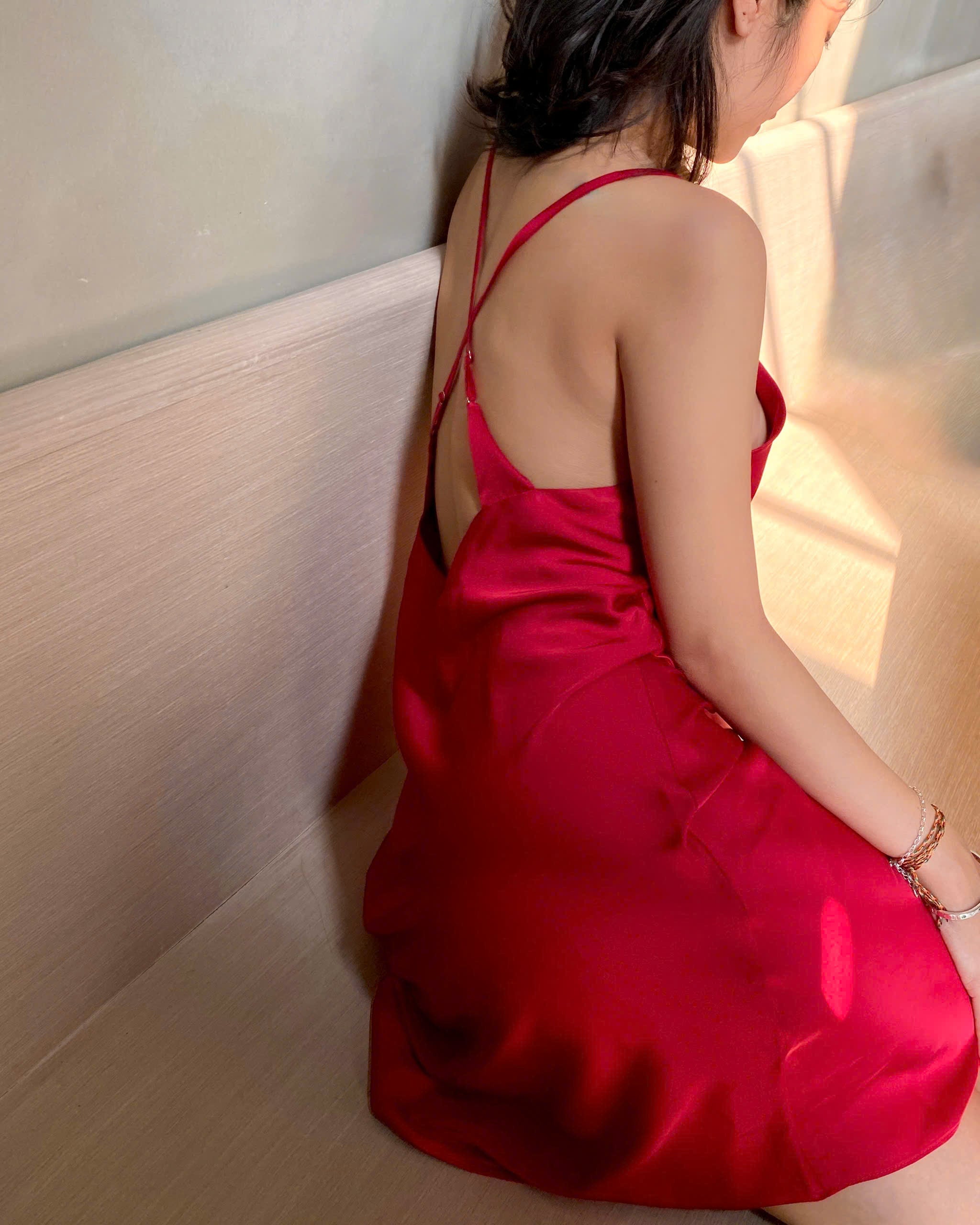 Black Satin Cut Out Nightgown Backless Slip Dress Sexy Women's Sleepwear TINY