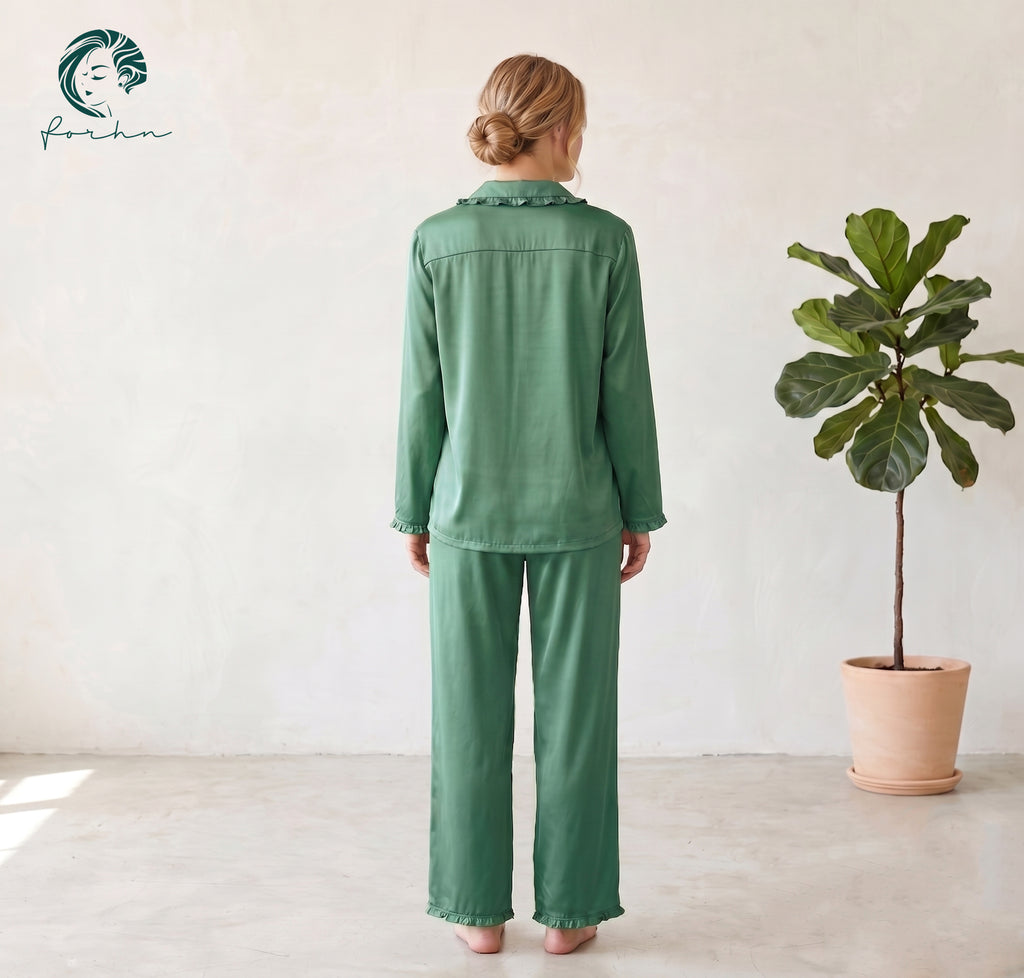 Long Sleeve Satin Pajama Set Women's Silky Sleepwear, Elegant Lounge Set, Juli PJ