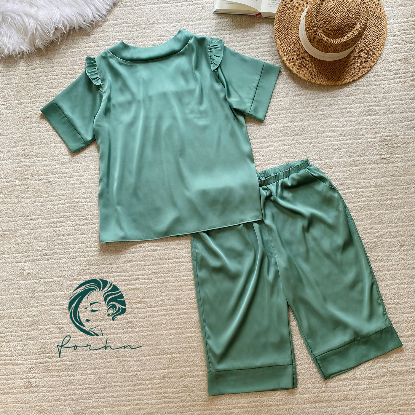 Satin Pajama Set, Long Sleeve Silky Sleepwear, Joly Set