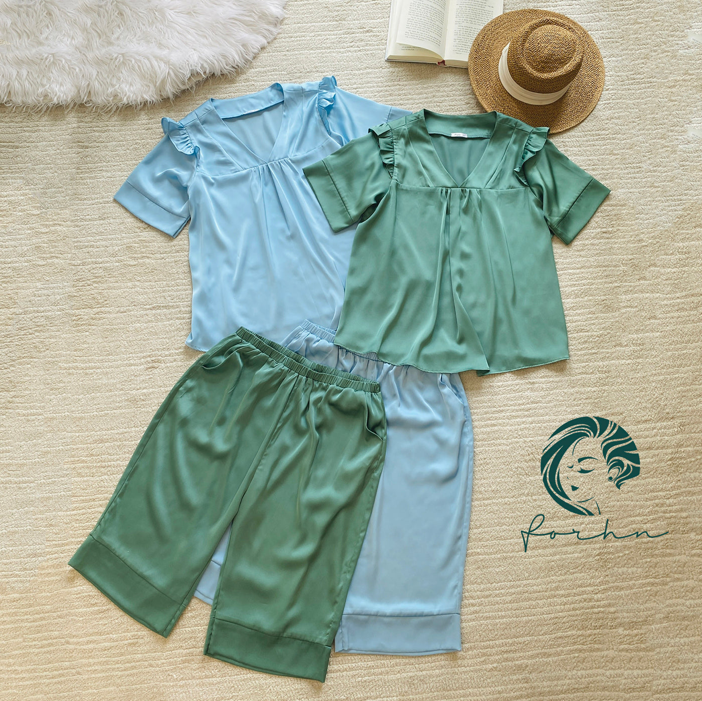 Satin Pajama Set, Long Sleeve Silky Sleepwear, Joly Set