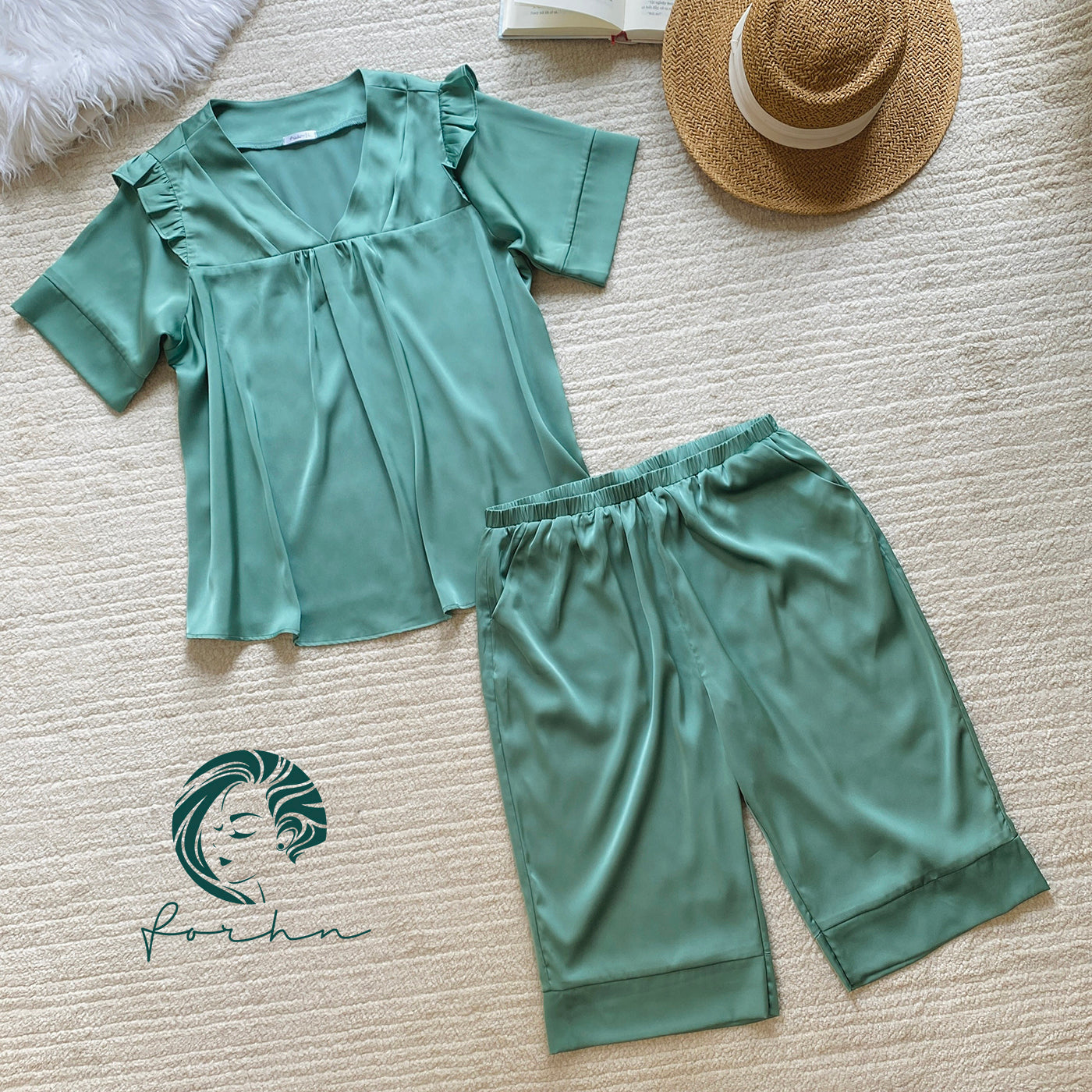 Satin Pajama Set, Long Sleeve Silky Sleepwear, Joly Set
