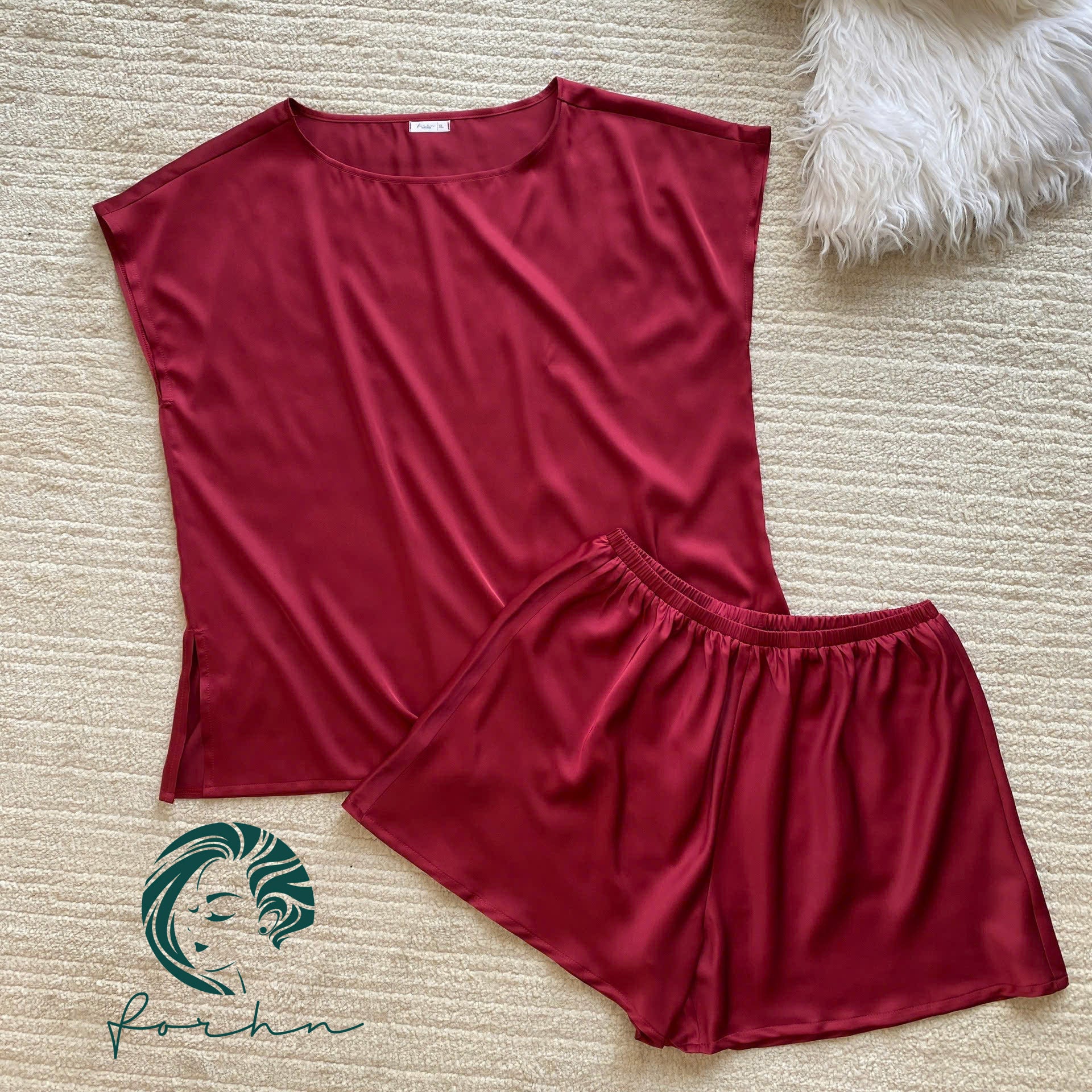 Ara SSet, Satin Pajama Set, Short Sleeve Silky Sleepwear, Elegant Loungewear